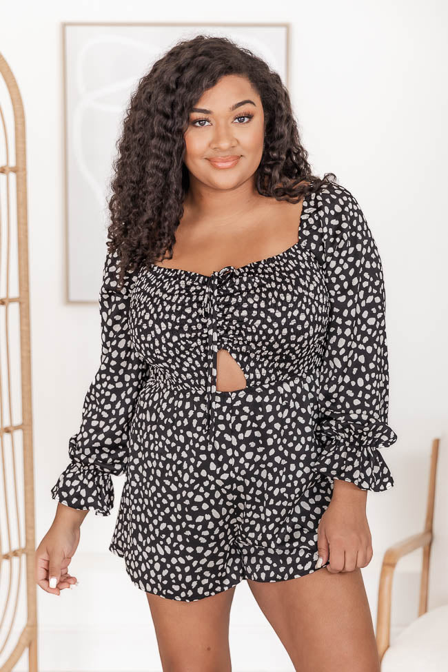 Along The Way Black Spotted Cutout Romper FINAL SALE