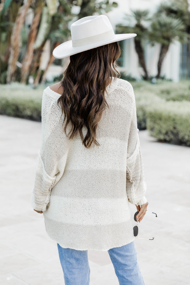 Know You Best Beige Oversized Striped Henley Sweater