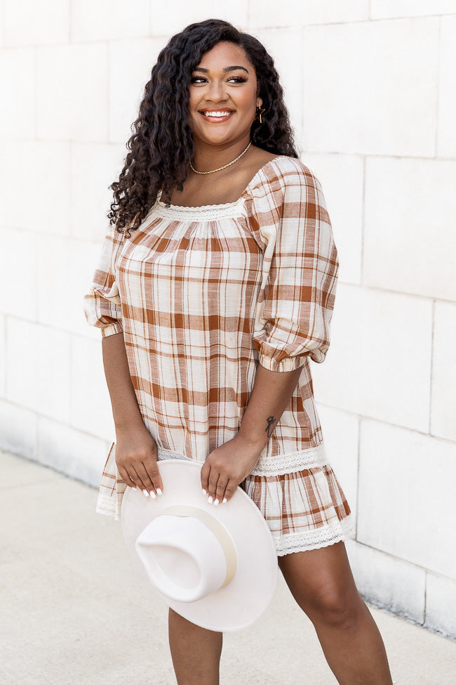 You Never Can Tell Brown Plaid Square Neck Dress FINAL SALE
