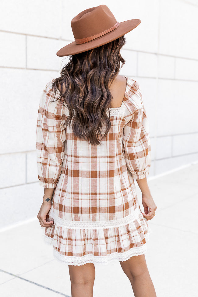 You Never Can Tell Brown Plaid Square Neck Dress FINAL SALE
