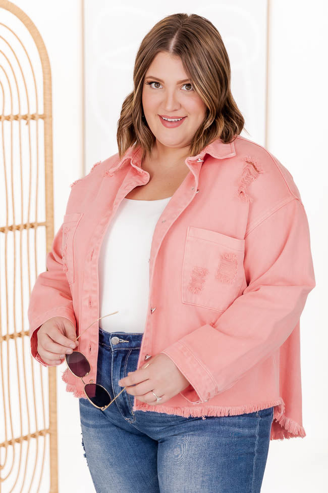 Pink plus size outlet denim jacket