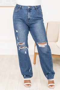 Keeley Dark Wash Distressed Straight Leg Jeans – Pink Lily