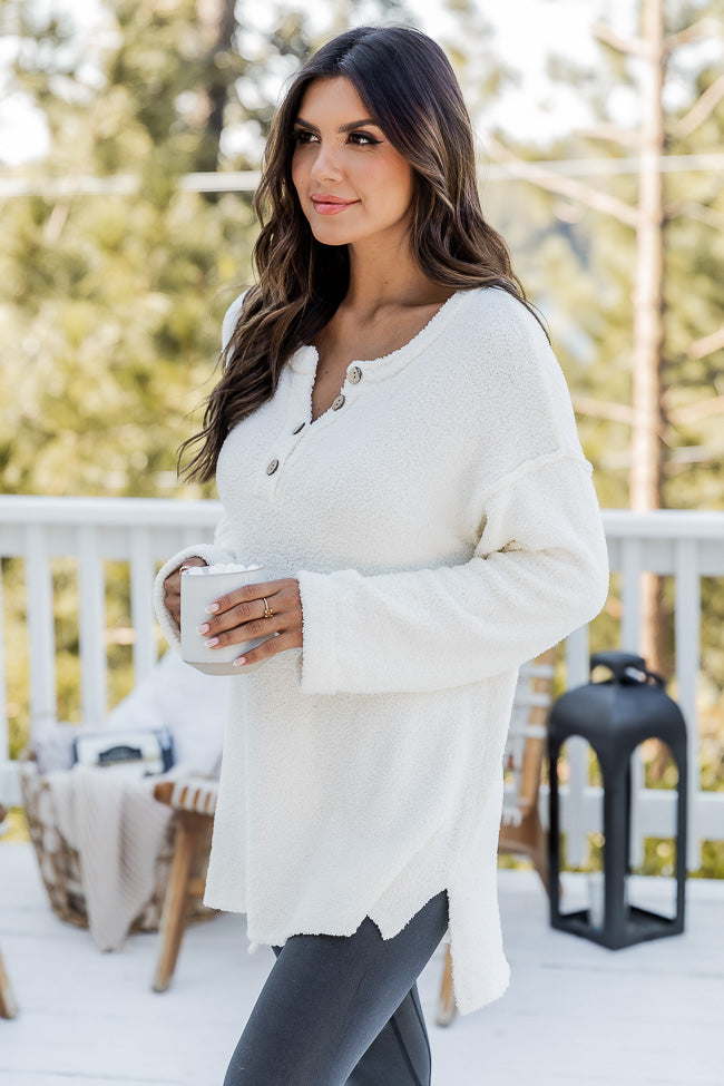 The Way We Roll Ivory Fuzzy Henley Sweater