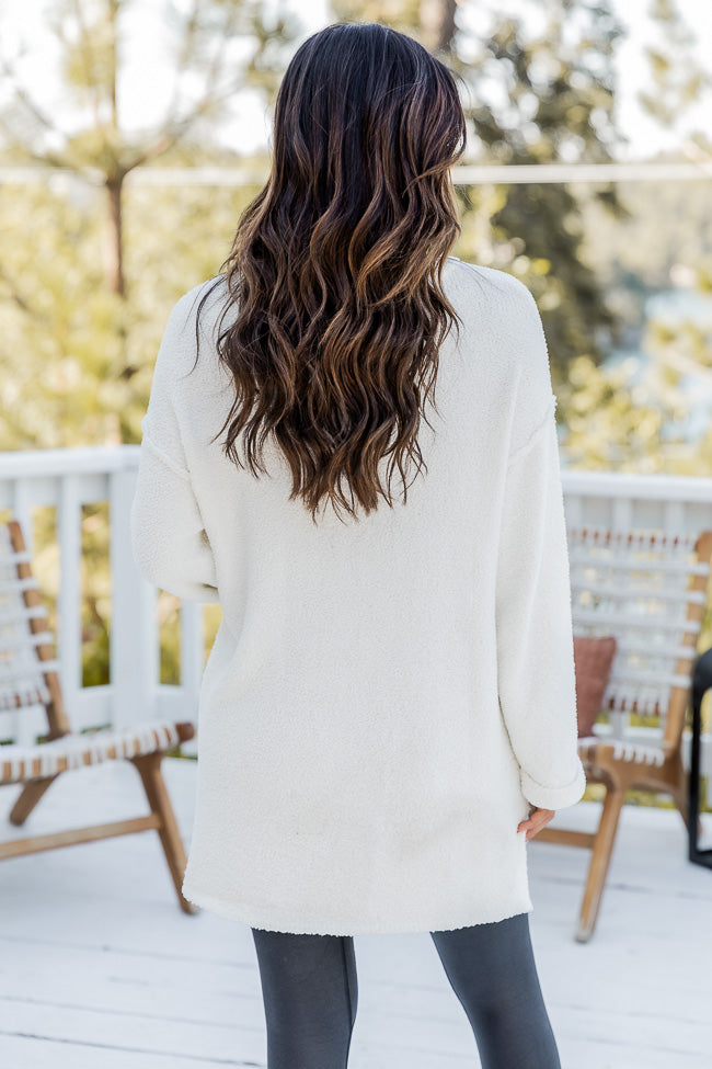 The Way We Roll Ivory Fuzzy Henley Sweater