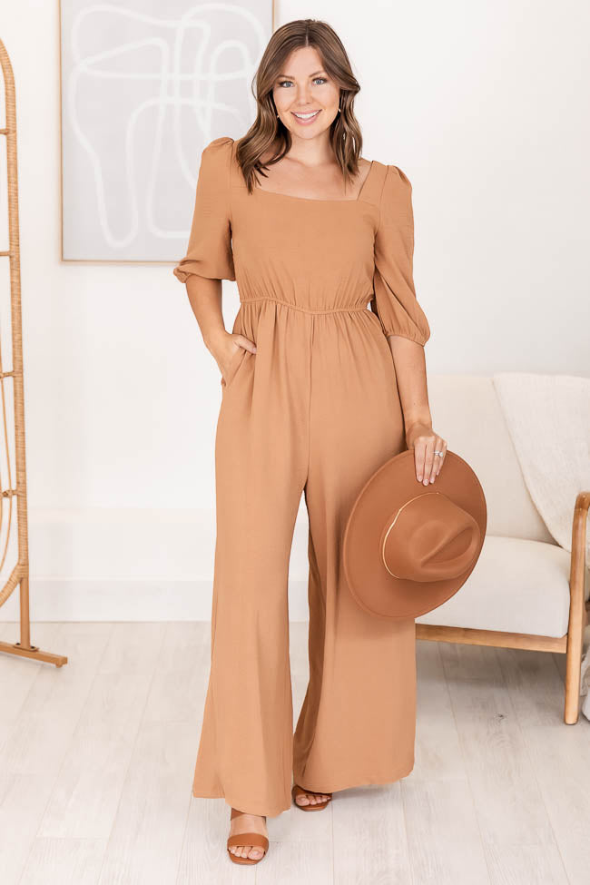 Can't Stop Now Brown Square Neck Jumpsuit FINAL SALE