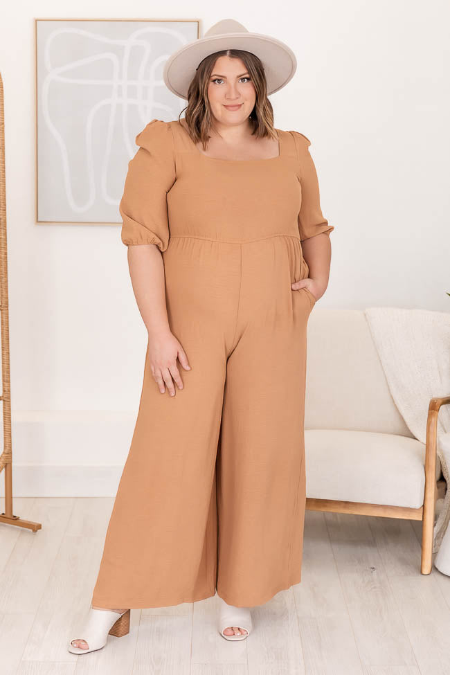 Can't Stop Now Brown Square Neck Jumpsuit FINAL SALE