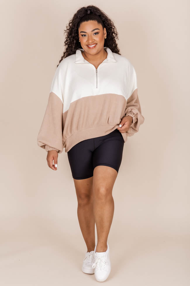 Love Me Or Not Beige And Cream Colorblock Quarter Zip Pullover FINAL SALE
