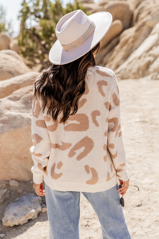 Wild Expectations Taupe And Ivory Cheetah Print Sweater