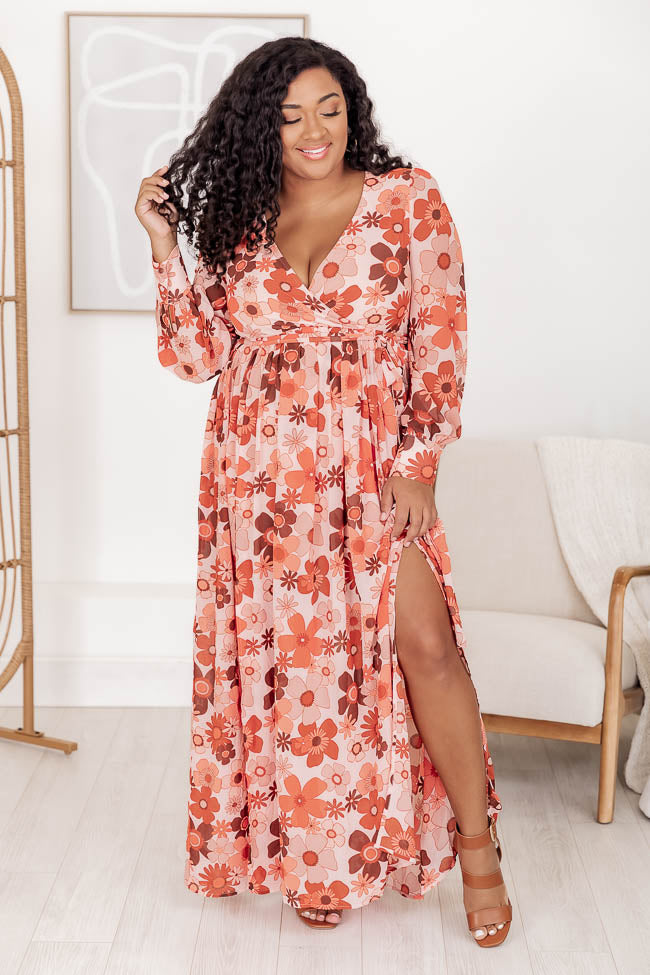 Plus size pink outlet floral maxi dress