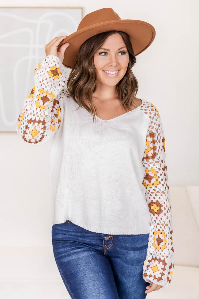 Every Day Dream Ivory Crochet Sleeve Sweater FINAL SALE – Pink Lily