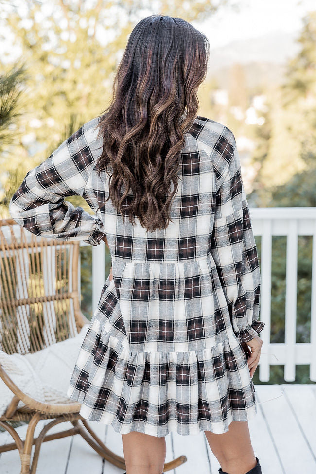 Falling Back To You Brown Plaid Tiered Mini Dress FINAL SALE