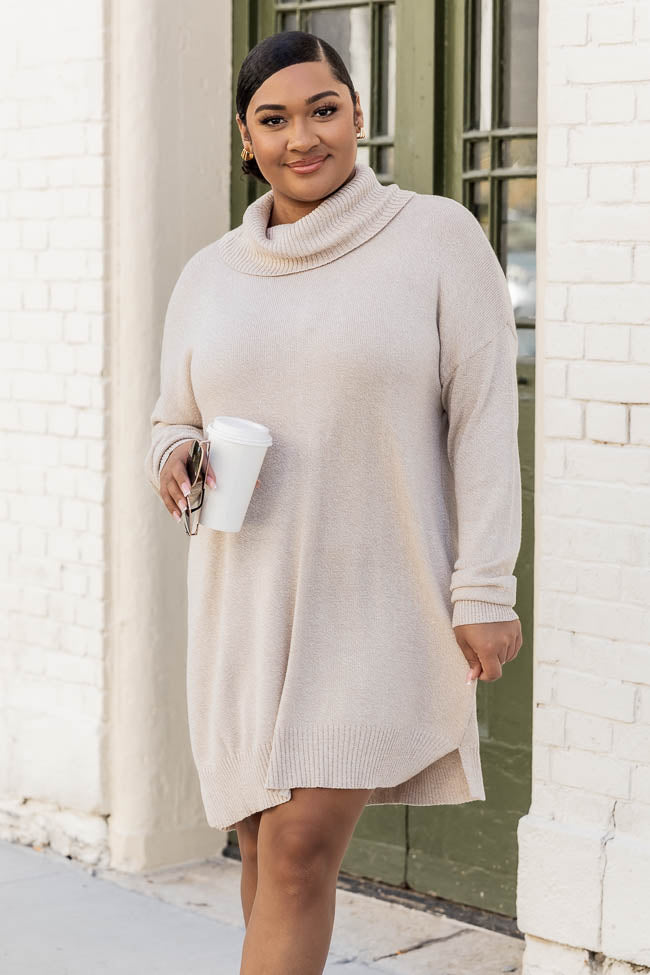 Changing Locations Beige Turtleneck Sweater Dress