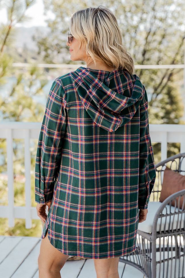 Changing With The Leaves Green Hooded Plaid Mini Dress FINAL SALE