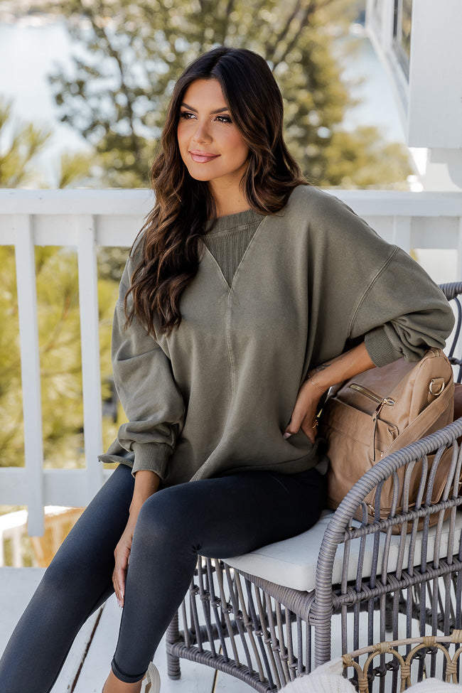 The Colors Of Fall Olive Acid Wash Pullover