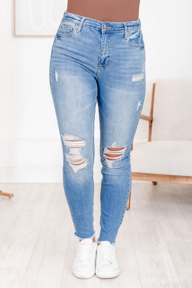 Annette Medium Wash High Rise Distressed Skinny Jeans FINAL SALE
