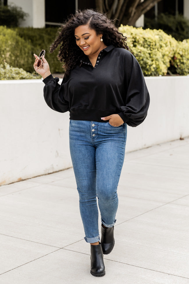 Affection For You Black Henley Pullover