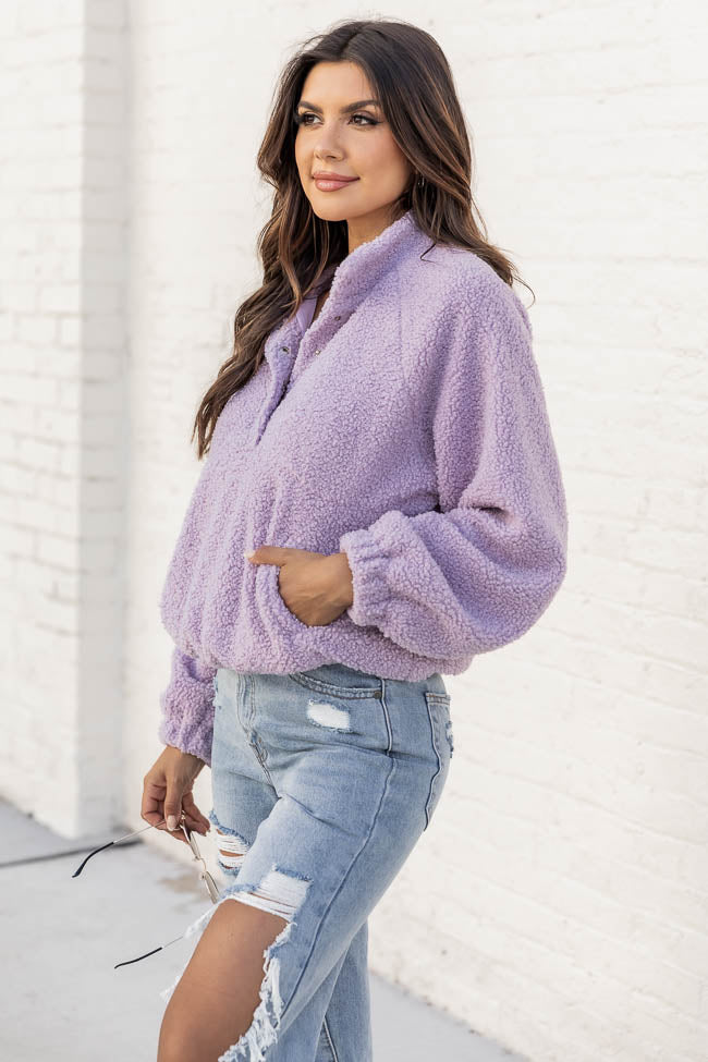 Let My Guard Down Lilac Sherpa Snap Button Pullover