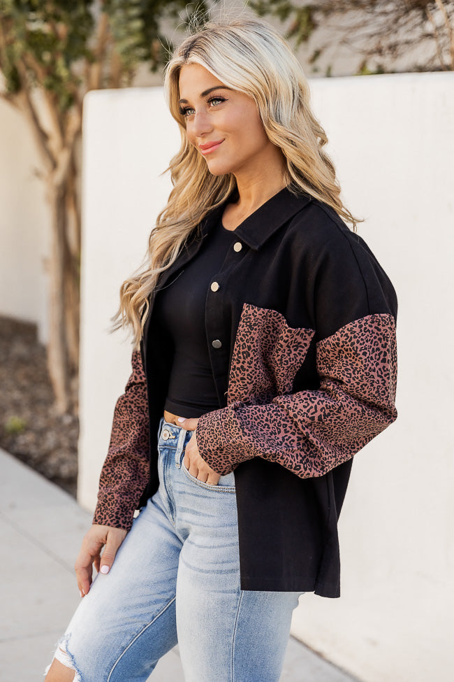 Pushing The Limit Black And Leopard Print Shacket