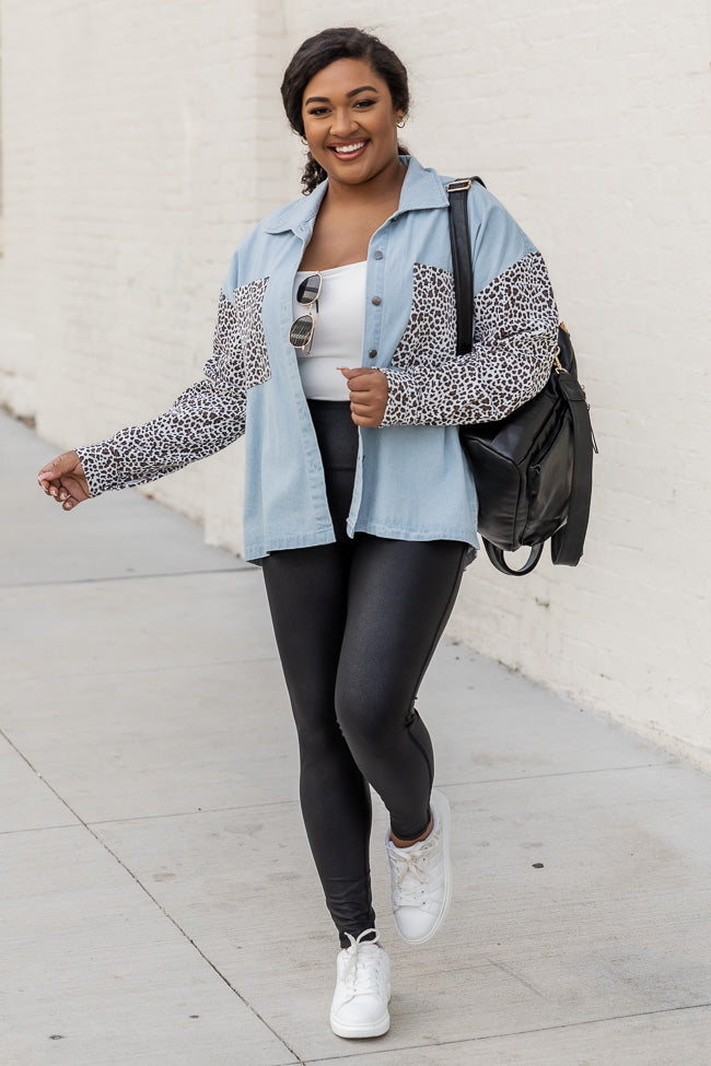 Pushing The Limit Chambray And Leopard Print Shacket