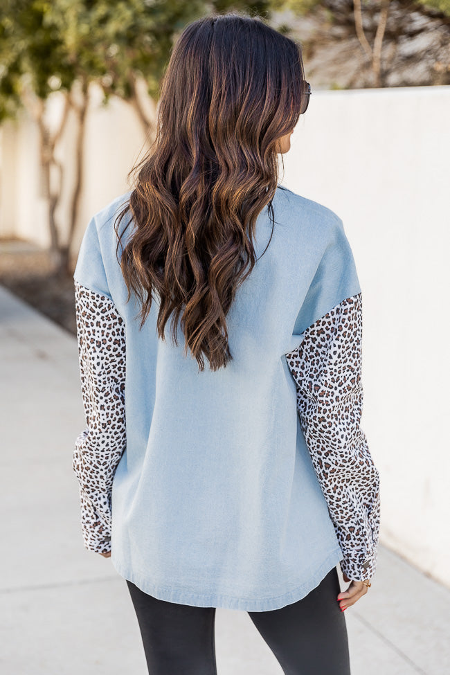 Pushing The Limit Chambray And Leopard Print Shacket