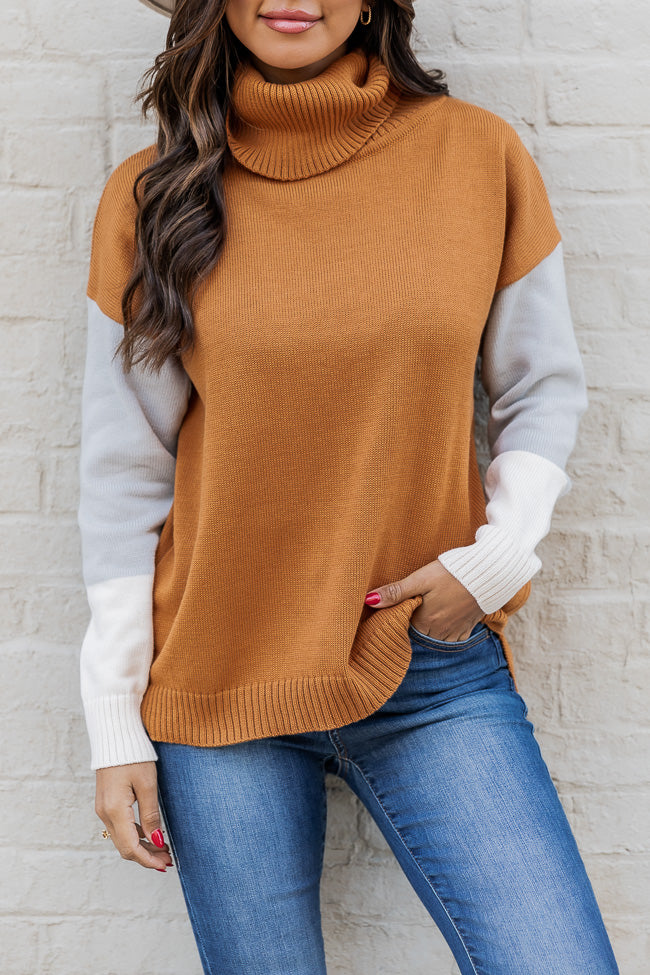 Brown Colorblock Turtleneck Sweater