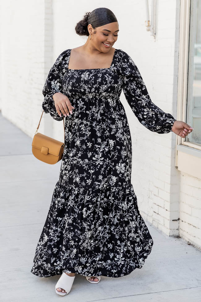 Another Love Song Black Floral Square Neck Maxi Dress FINAL SALE
