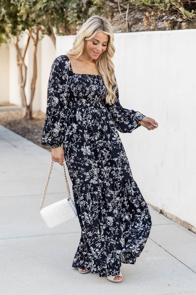 Another Love Song Black Floral Square Neck Maxi Dress FINAL SALE