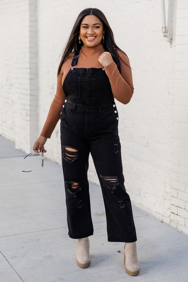 Black 2024 overalls distressed