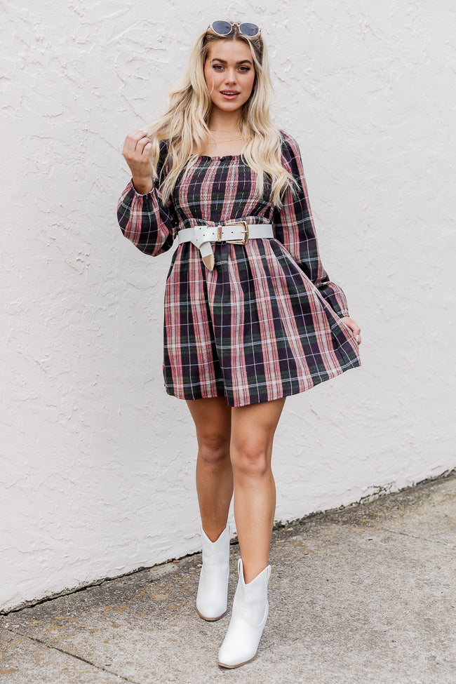 For A While Green Plaid Smocked Bust Dress
