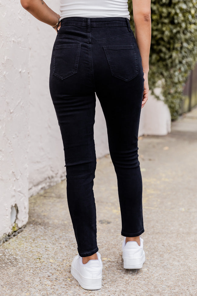 Allison Black Button Fly Distressed Skinny Jeans