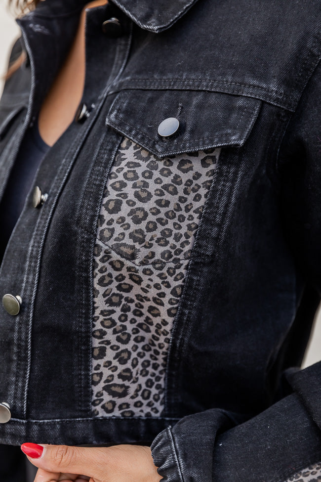 Lights Are Fading Faded Charcoal And Leopard Denim Jacket FINAL SALE