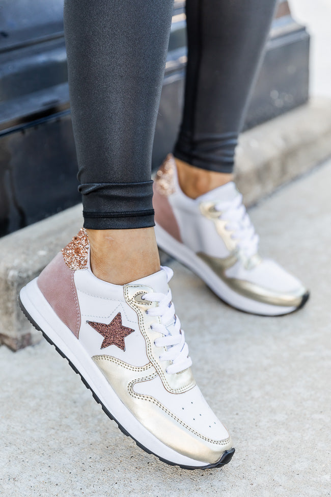 Womens white sneakers with stars sale