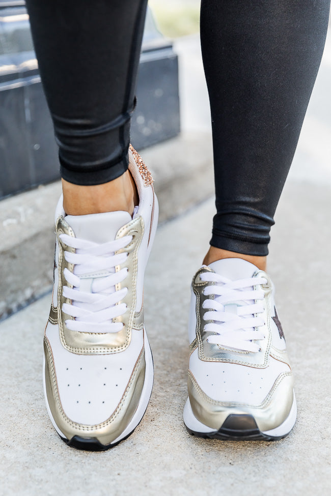 Jennifer Rose Gold and White Sparkle Sneakers FINAL SALE – Pink Lily