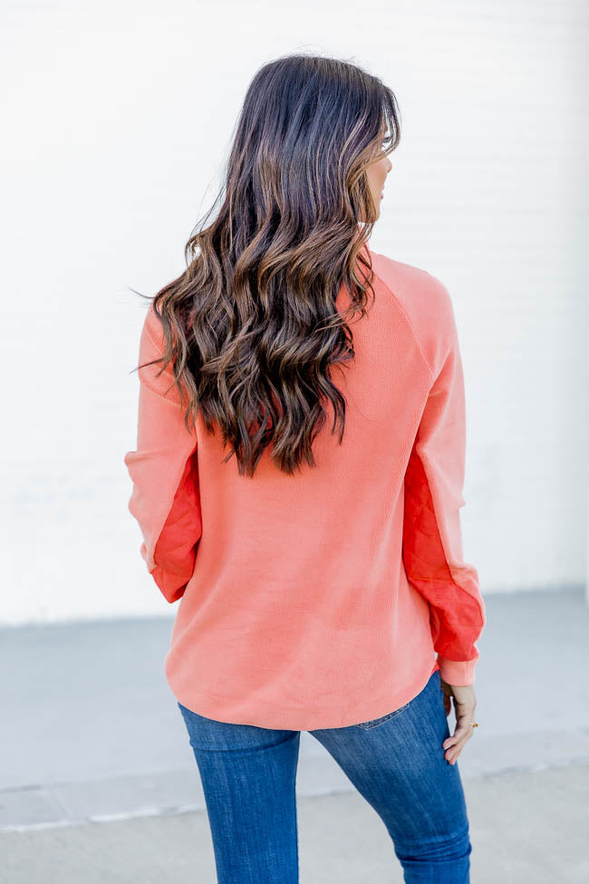 Hiding In Plain Sight Asymmetrical Orange And Coral Sherpa Pullover
