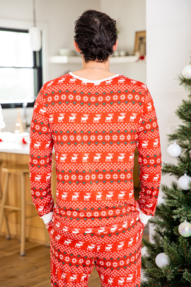 Mens Home For The Holidays Red Christmas Print Pajama Top FINAL SALE
