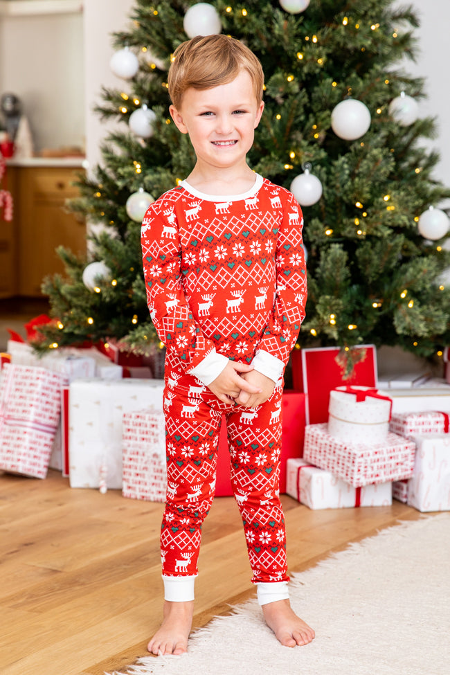 Kids Home For The Holidays Red Christmas Print Pajama Set FINAL SALE