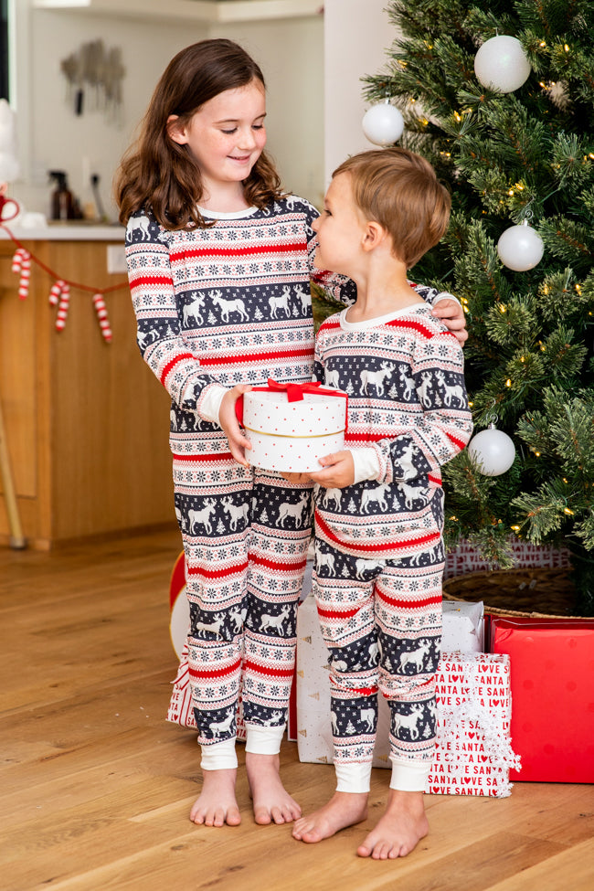 Kids Holly And Jolly Charcoal Christmas Print Pajama Set FINAL SALE