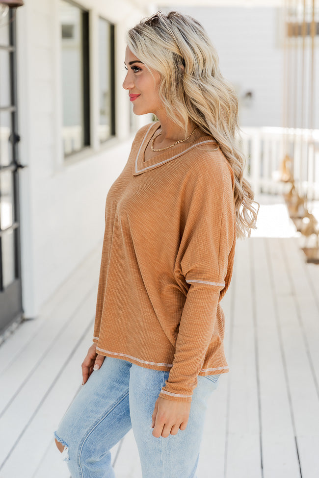Picture In Your Eyes Camel Long Sleeve Waffle Knit Top FINAL SALE