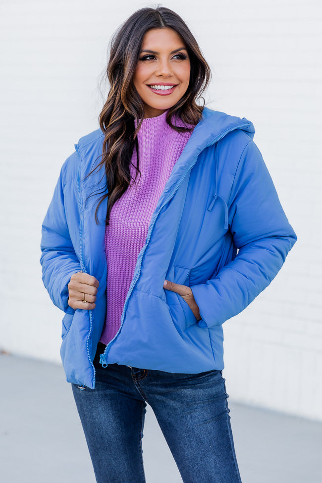 From The Beginning Blue Hooded Puffer Jacket FINAL SALE