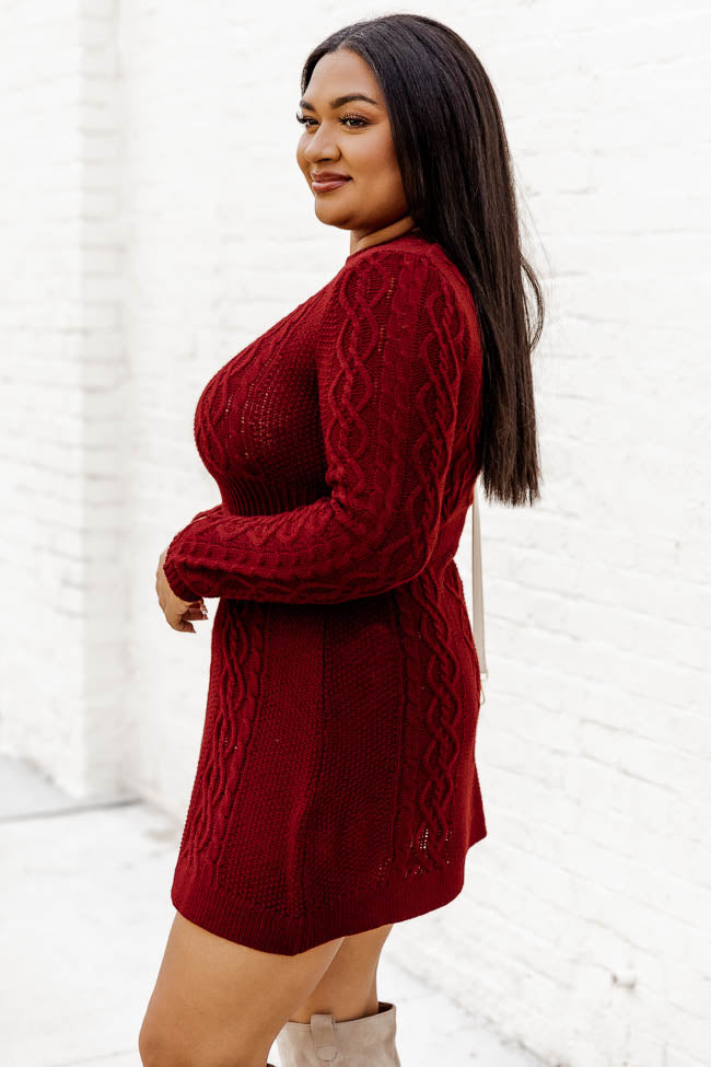 Living for Friday Wine Cable Knit Sweater Dress