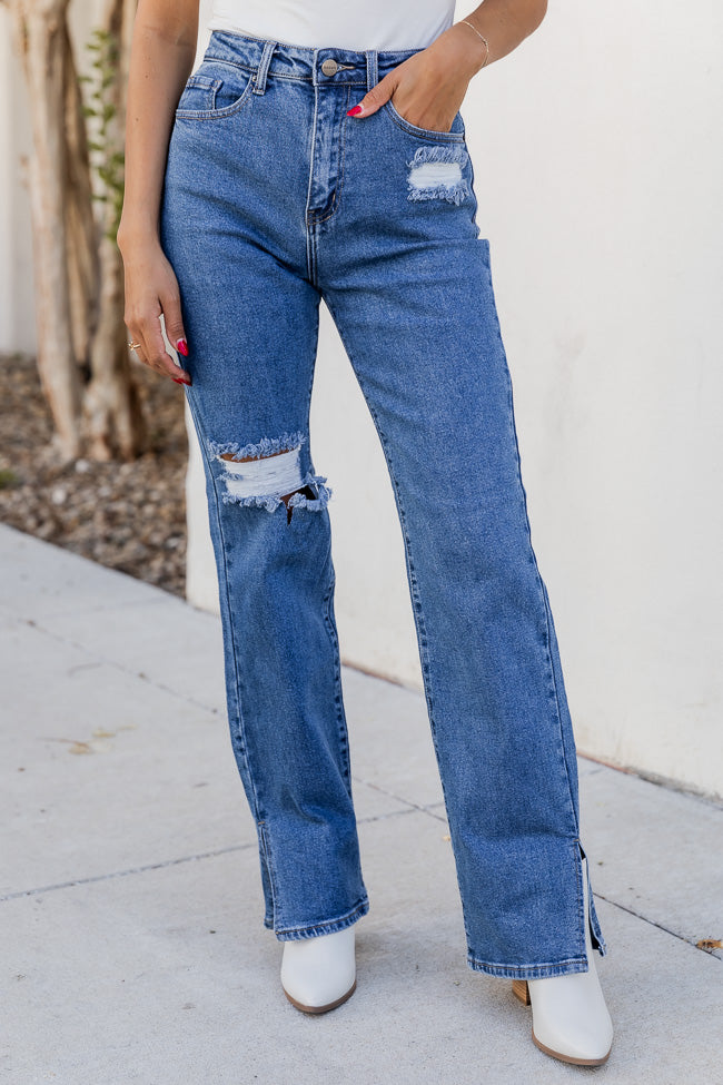Elizabeth Dark Wash High Rise Straight Slit Jeans FINAL SALE