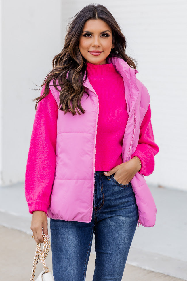 My Eyes On You Pink Oversized Puffer Vest