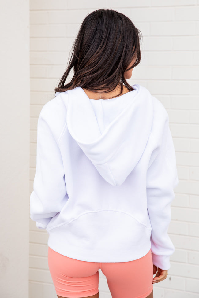 Making It Look Easy White Ribbed Shoulder Quarter Zip Pullover