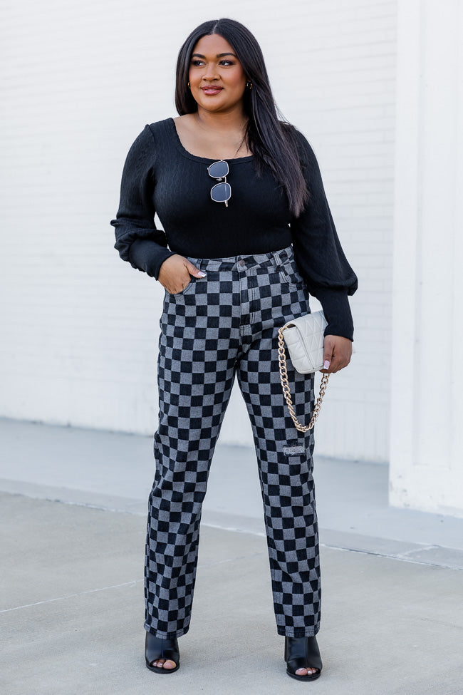 Plus size black and white discount checkered pants