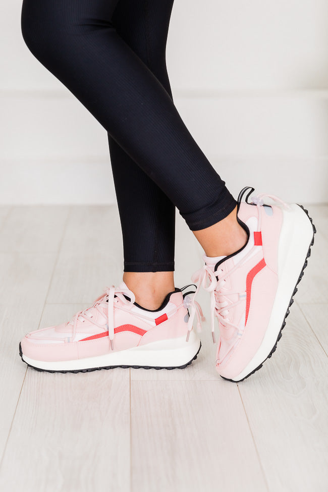Kenzi Pink And White Drawstring Laced Sneakers FINAL SALE