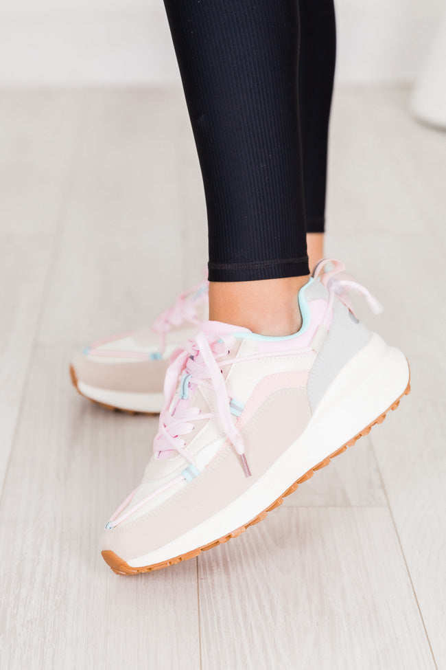 Kenzi Pink And Blue Drawstring Laced Sneakers FINAL SALE