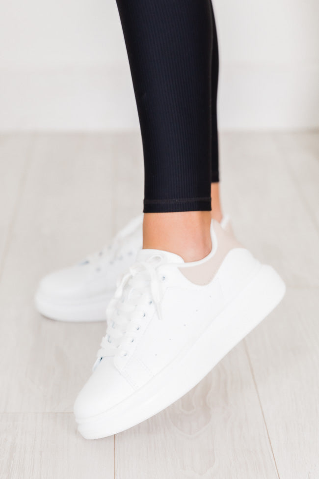 Jazzlyn White Sneakers with Taupe Heel Accent FINAL SALE