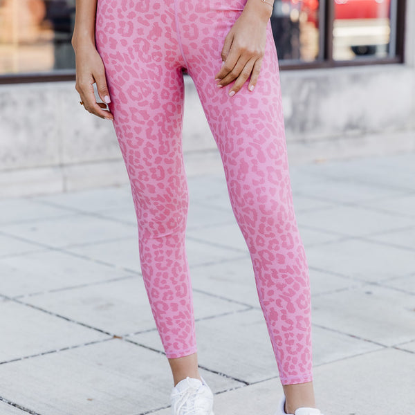In Alignment Ribbed Pink Leopard Print Leggings FINAL SALE – Pink Lily