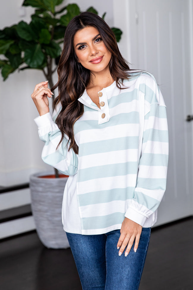 Daily Basis Mint Striped Henley Blouse FINAL SALE