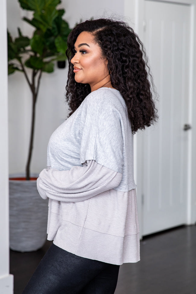 Daily Affirmations Heather Grey Tiered Waffle Knit Blouse FINAL SALE